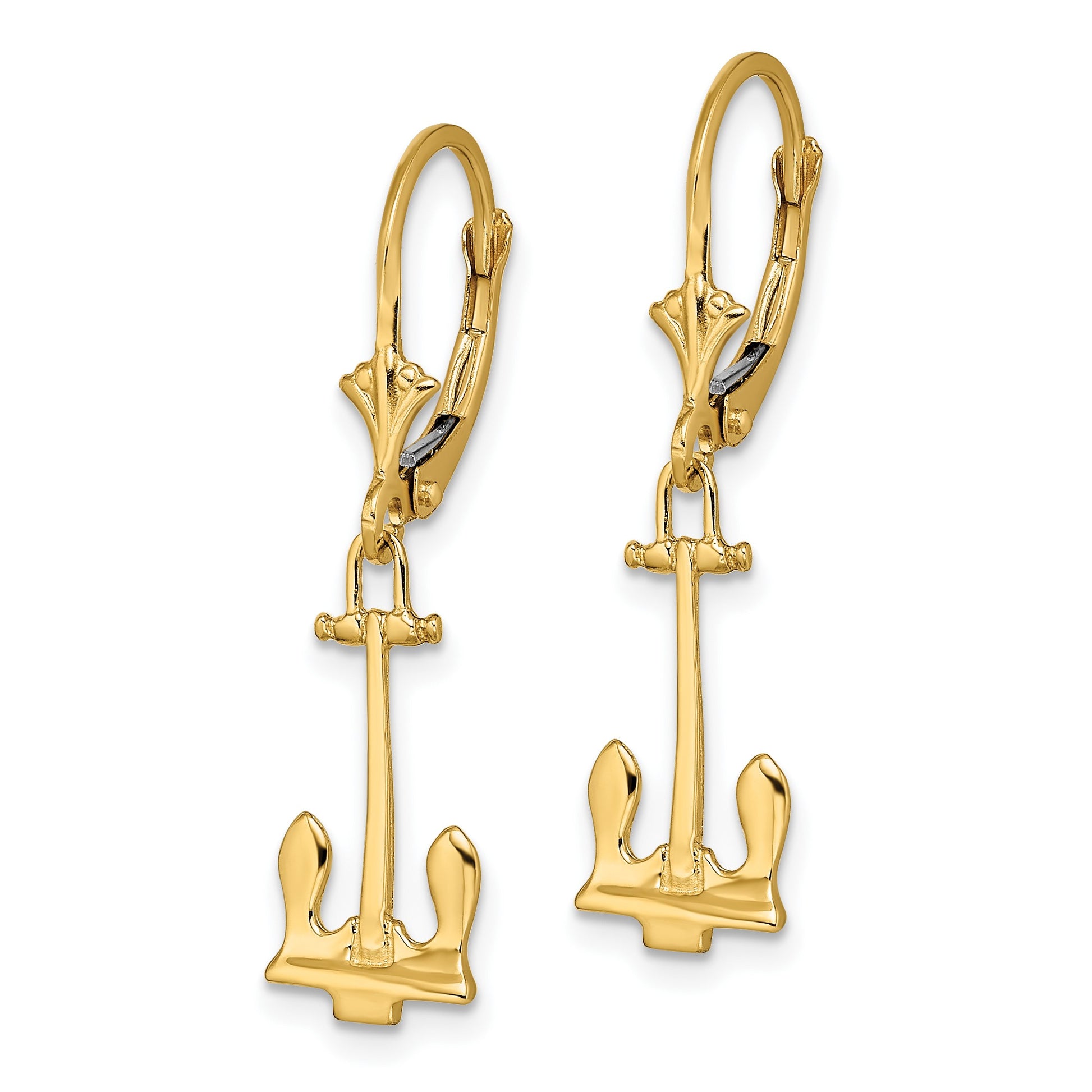 14K Polished Navy T-bar Anchor Dangle Leverback Earrings