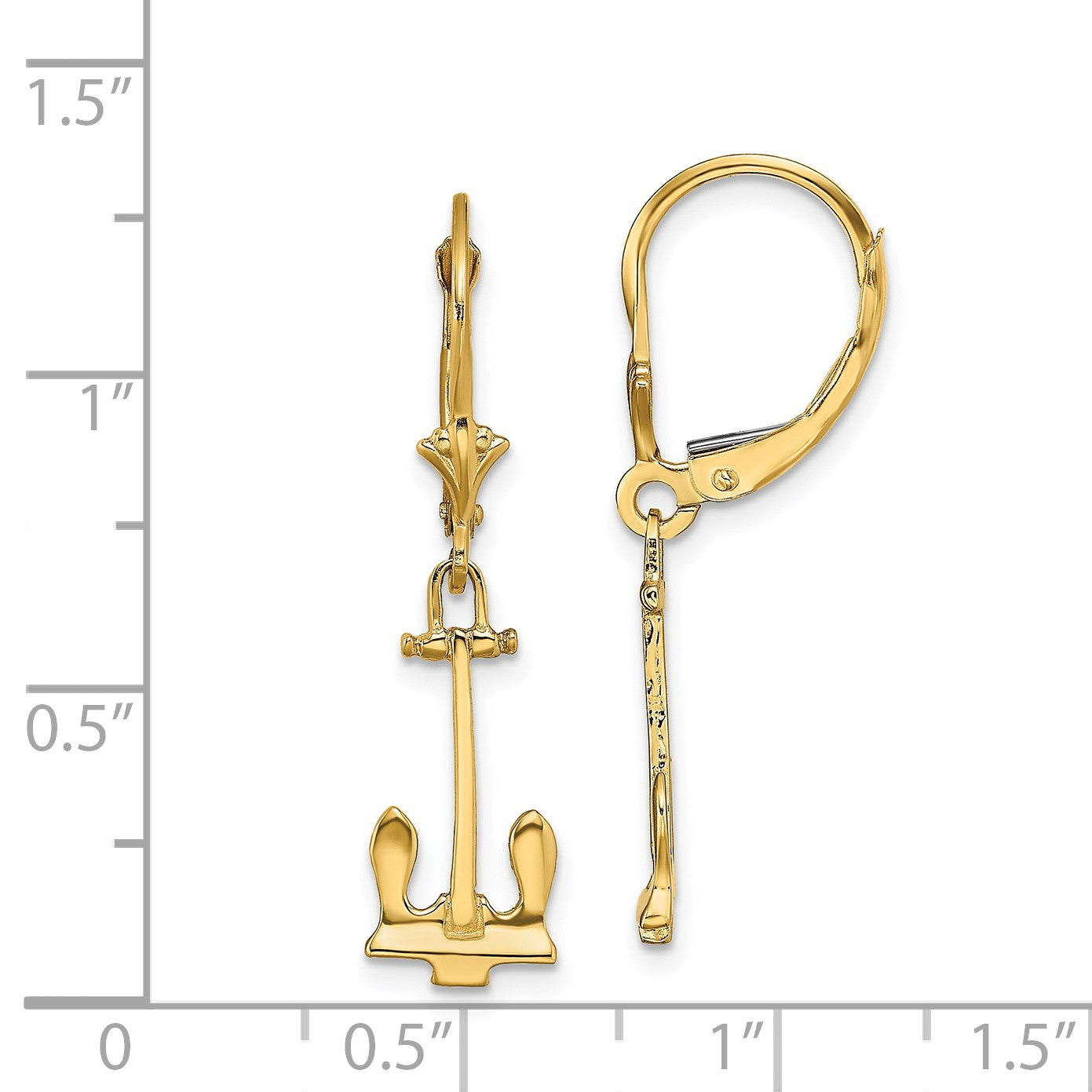 14K Polished Navy T-bar Anchor Dangle Leverback Earrings