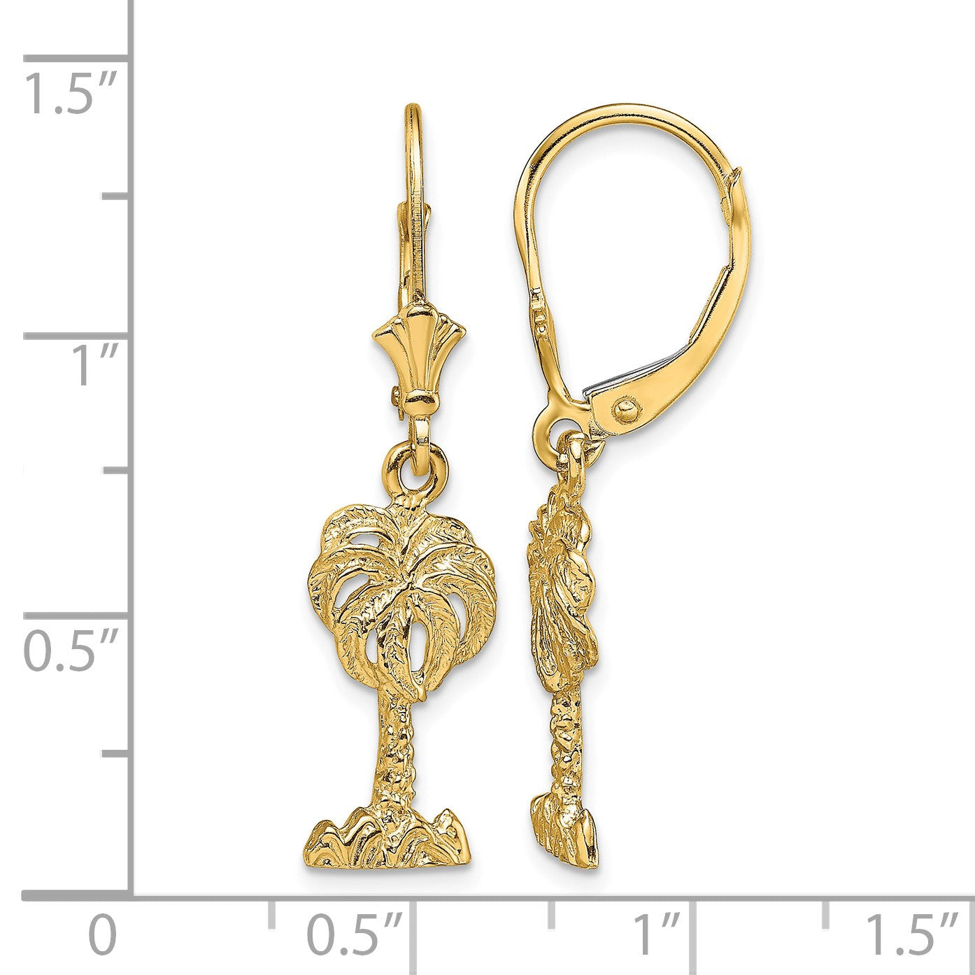 14K Palm Tree Dangle Leverback Earrings