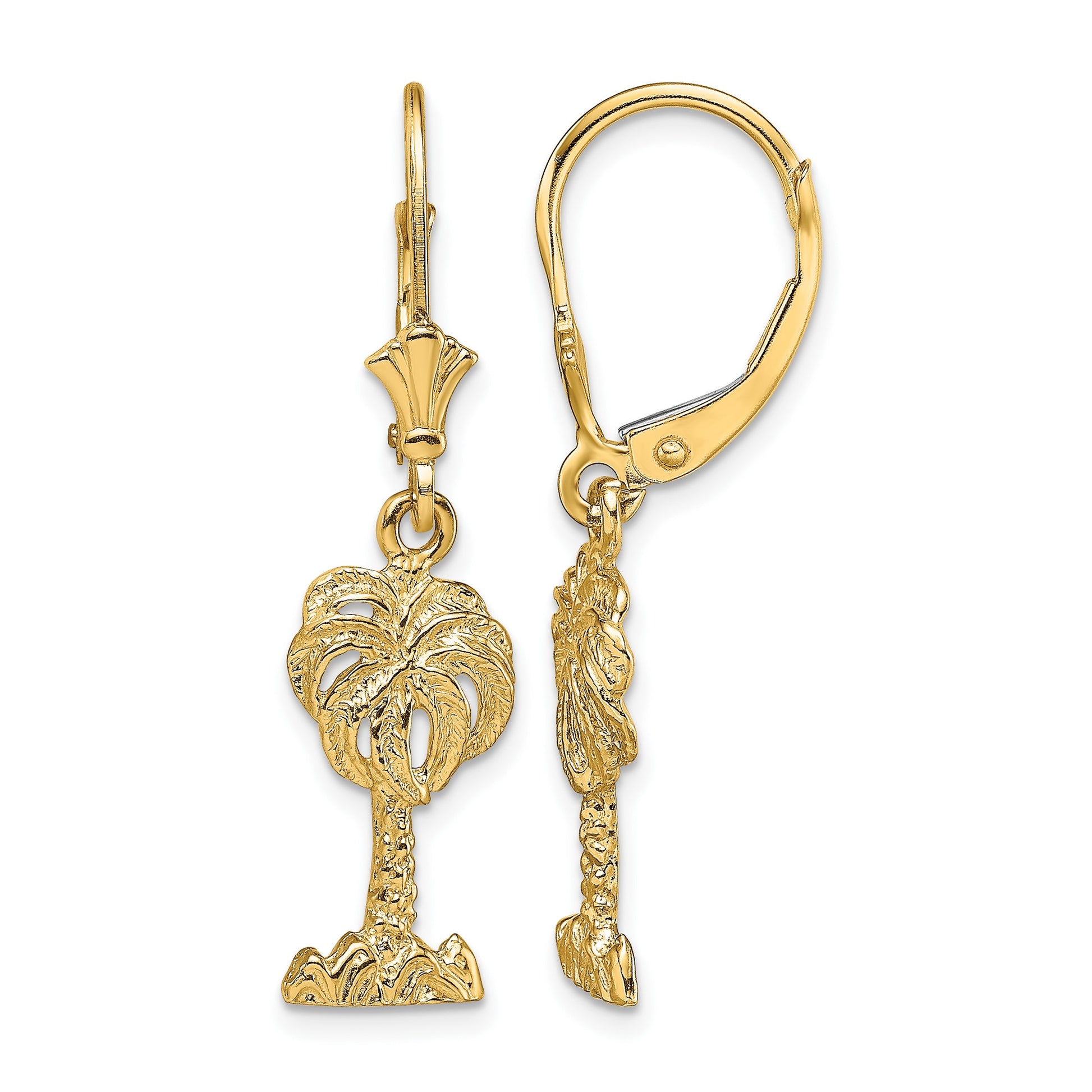 14K Palm Tree Dangle Leverback Earrings