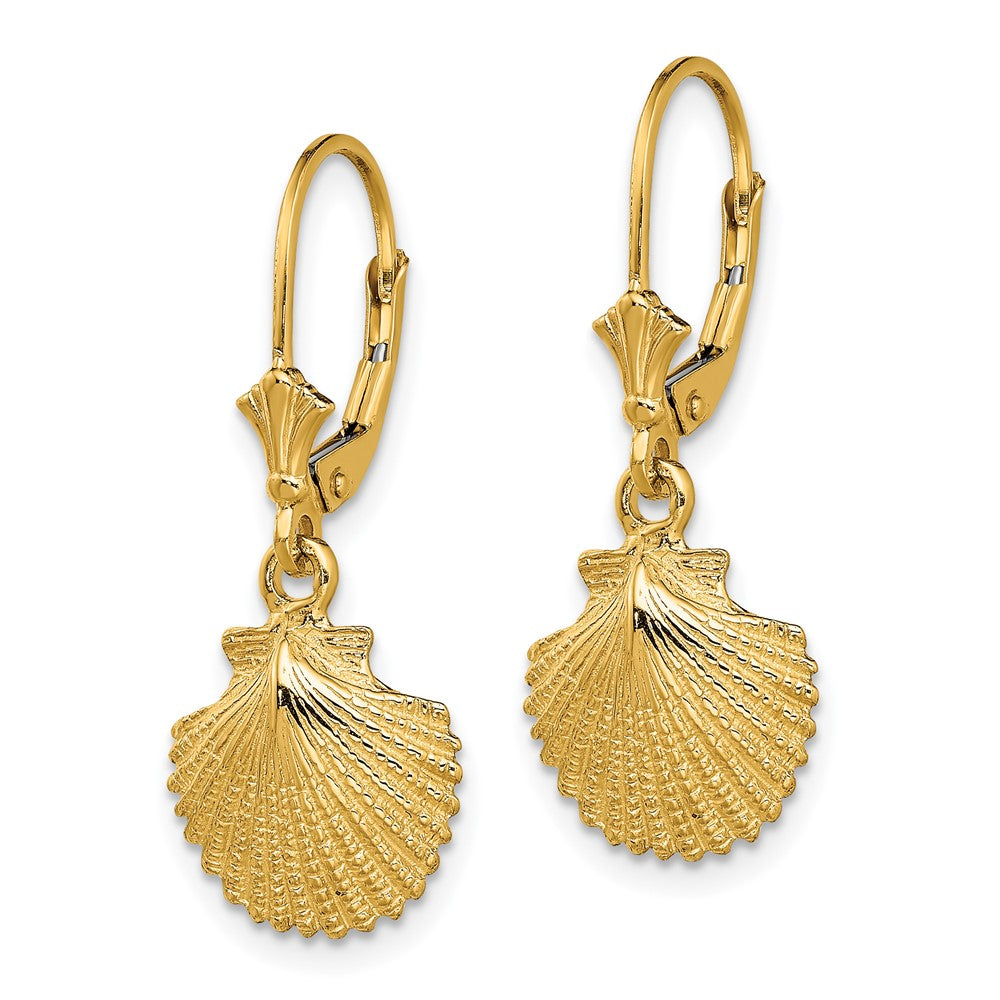 14K 2-D and Textured Scallop Shell Leverback Earrings