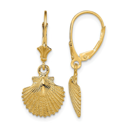 14K 2-D and Textured Scallop Shell Leverback Earrings