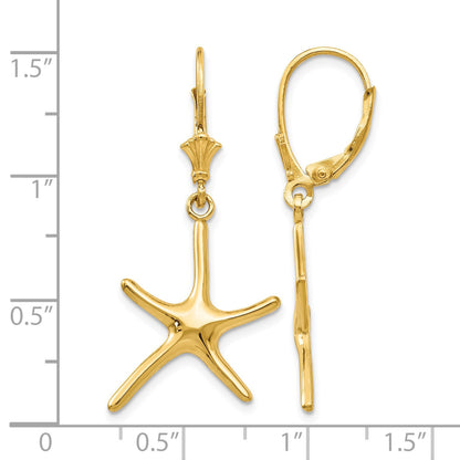 14K Dancing Starfish Leverback Earrings