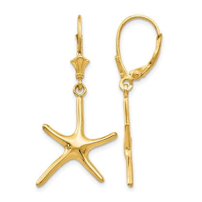 14K Dancing Starfish Leverback Earrings