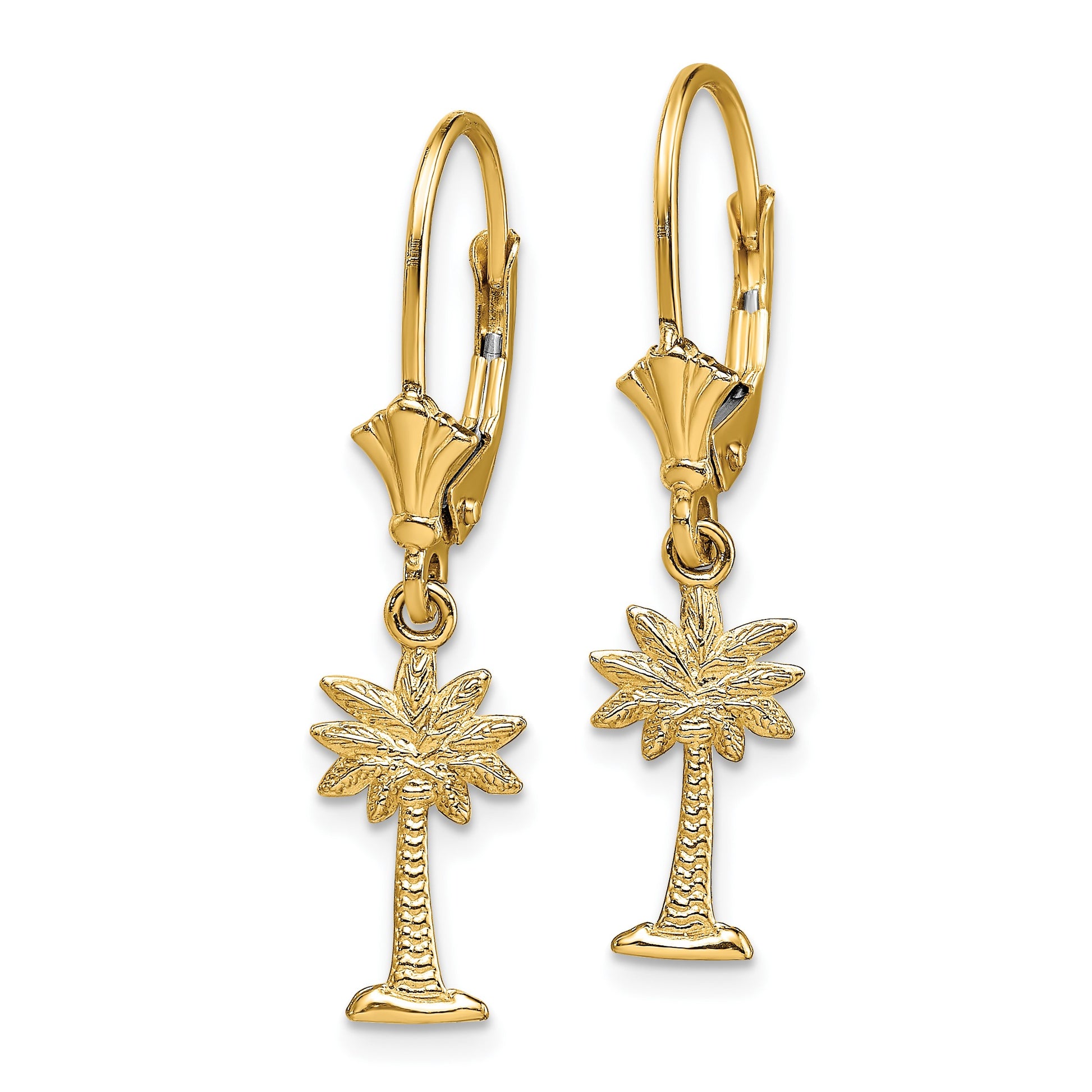 14K Palmetto Palm Tree Dangle Leverback Earrings
