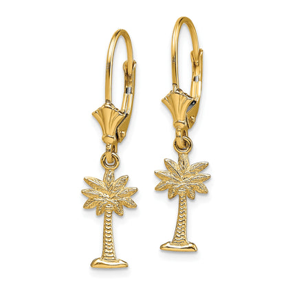 14K Palmetto Palm Tree Dangle Leverback Earrings