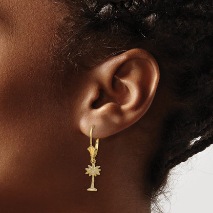14K Palmetto Palm Tree Dangle Leverback Earrings