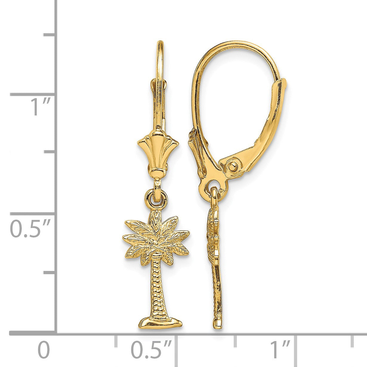 14K Palmetto Palm Tree Dangle Leverback Earrings