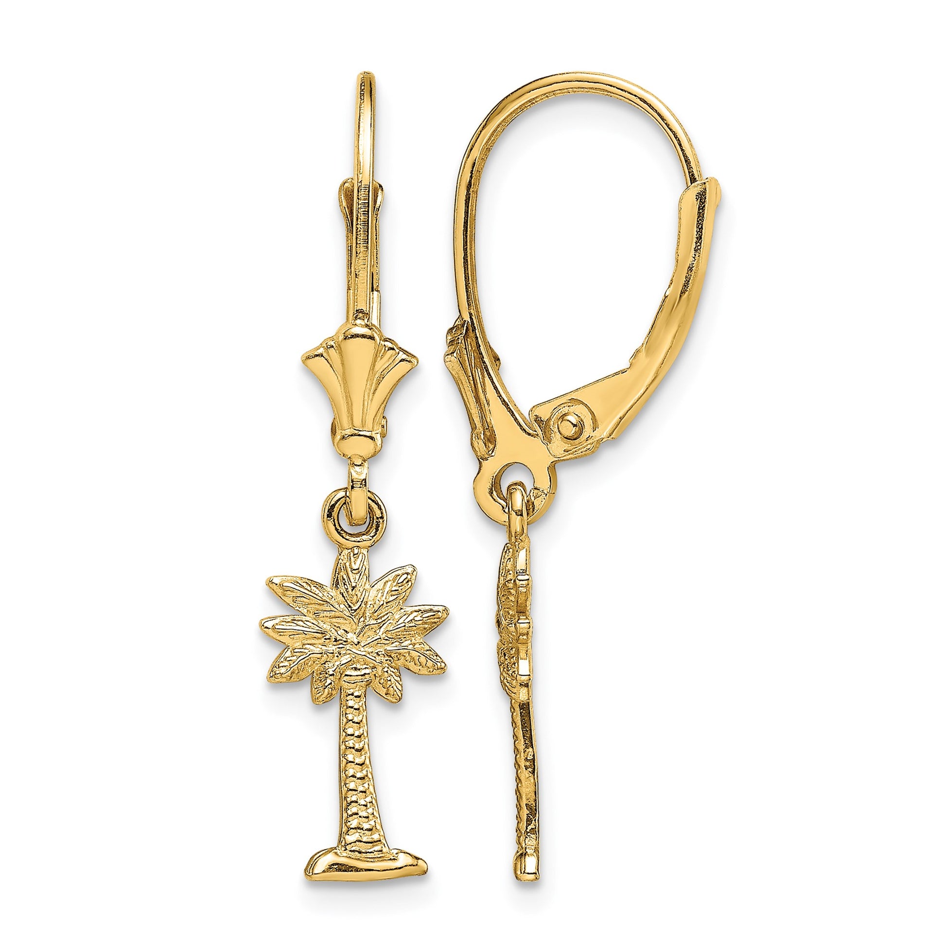 14K Palmetto Palm Tree Dangle Leverback Earrings