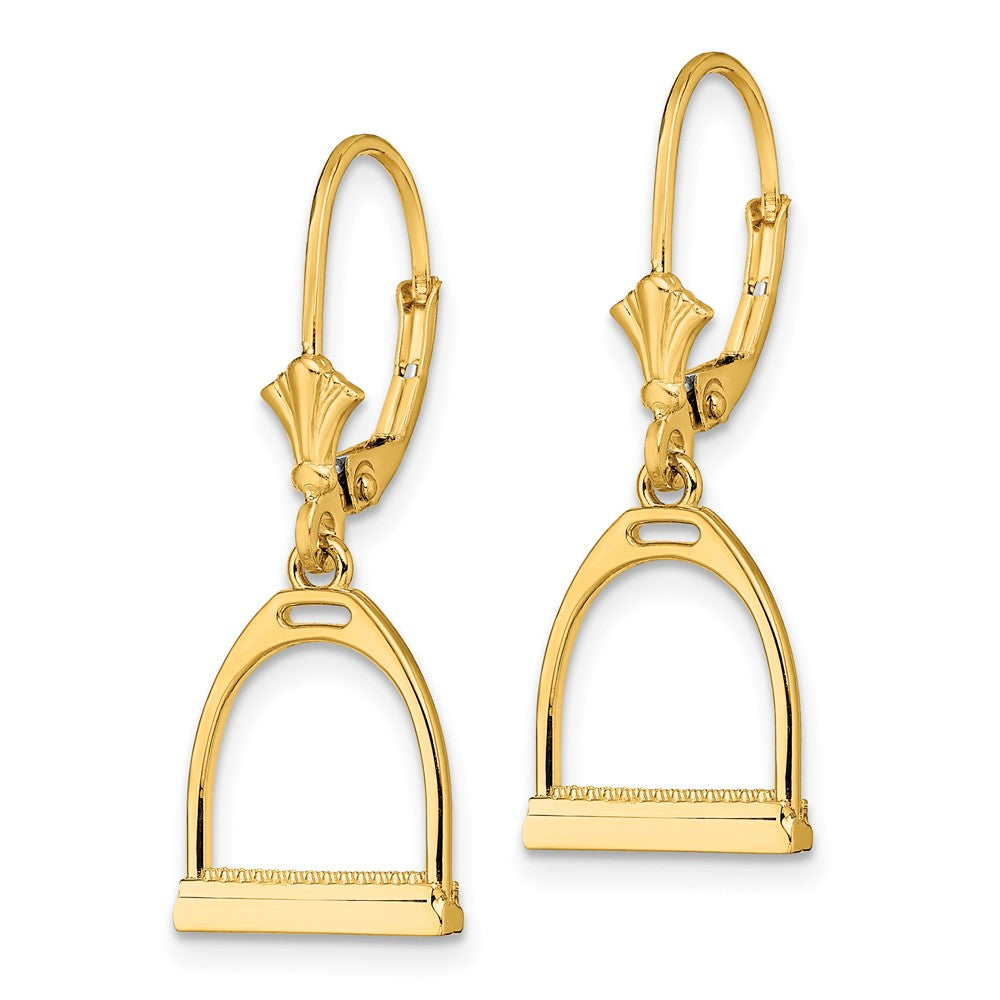 14K 3-D Small Horse Stirrup Leverback Earrings