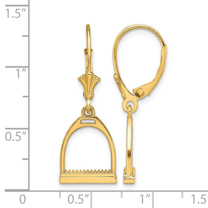 14K 3-D Small Horse Stirrup Leverback Earrings