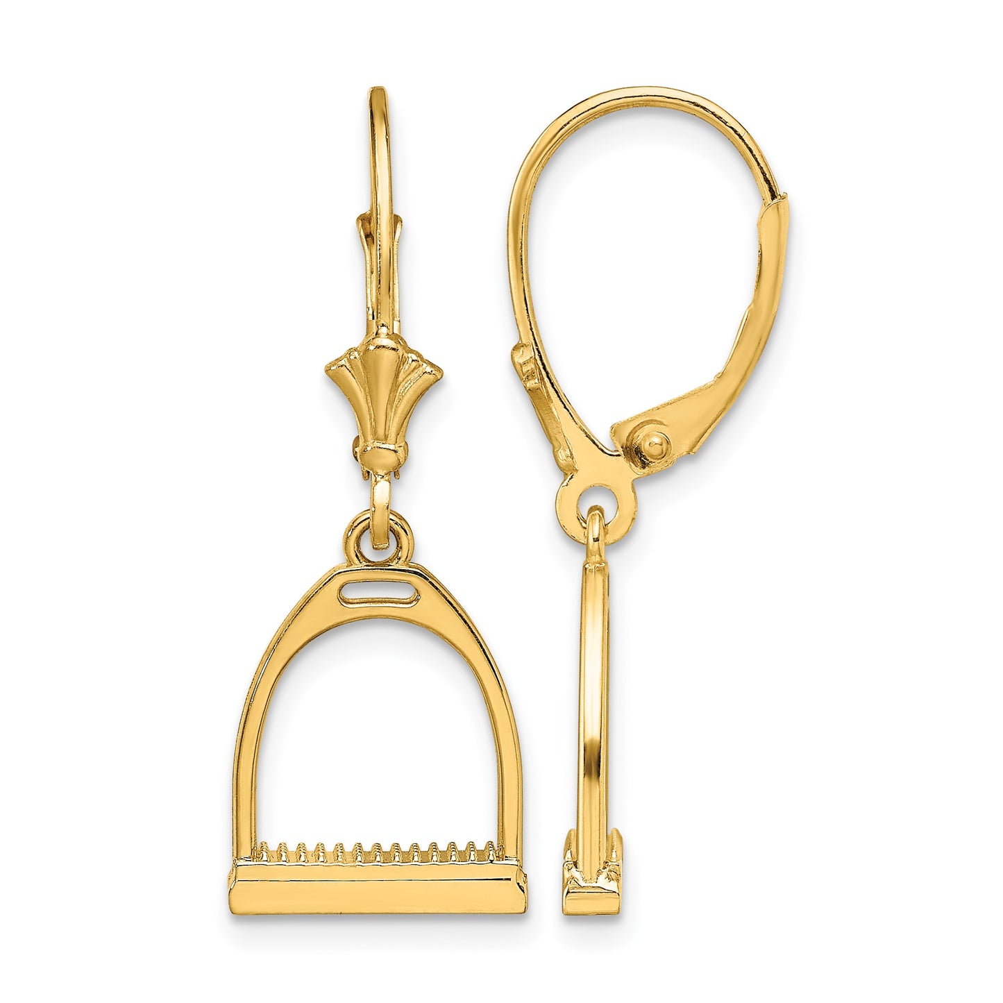 14K 3-D Small Horse Stirrup Leverback Earrings