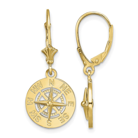 14K Mini Nautical Compass Dangle Leverback Earrings