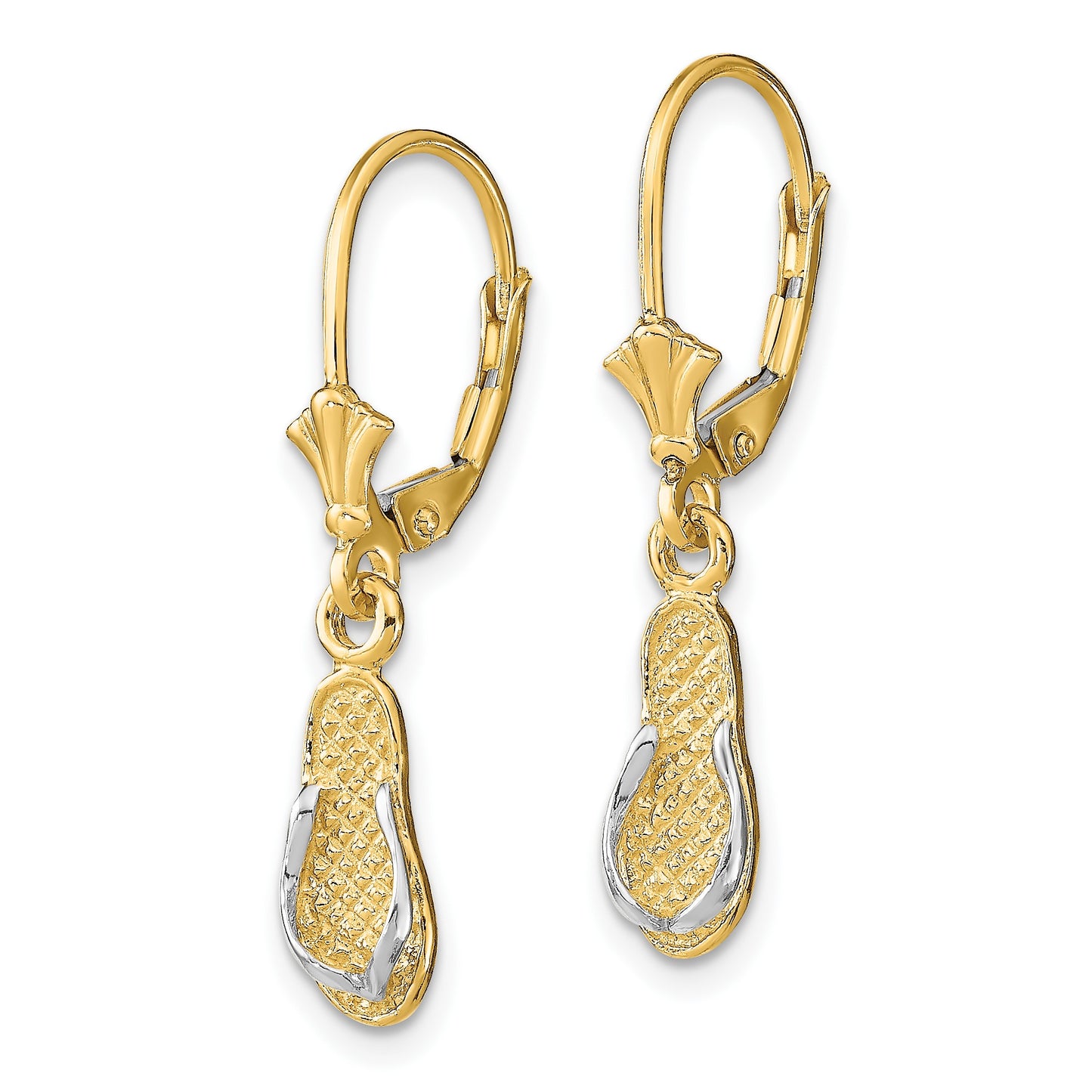 14K and White Rhodium Flip-Flop Dangle Leverback Earrings