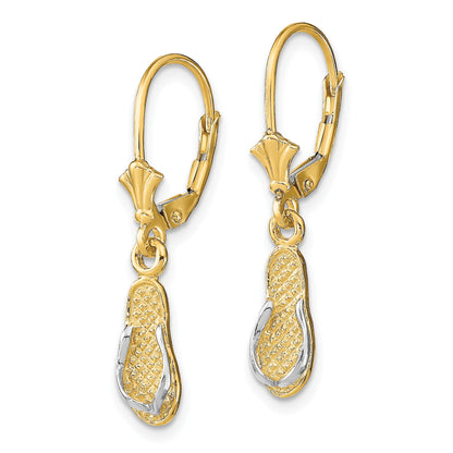 14K and White Rhodium Flip-Flop Dangle Leverback Earrings