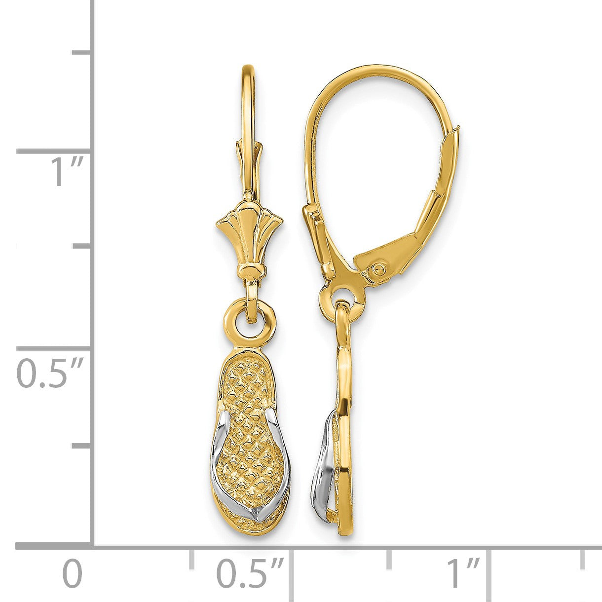 14K and White Rhodium Flip-Flop Dangle Leverback Earrings