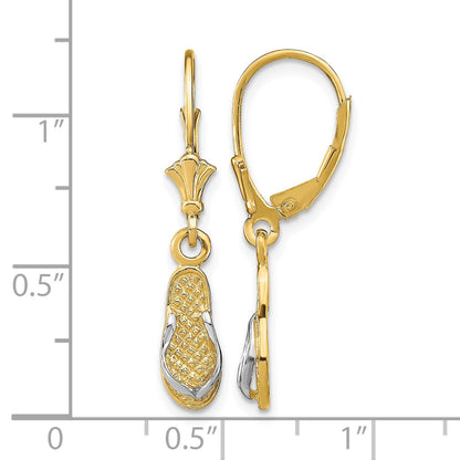 14K and White Rhodium Flip-Flop Dangle Leverback Earrings