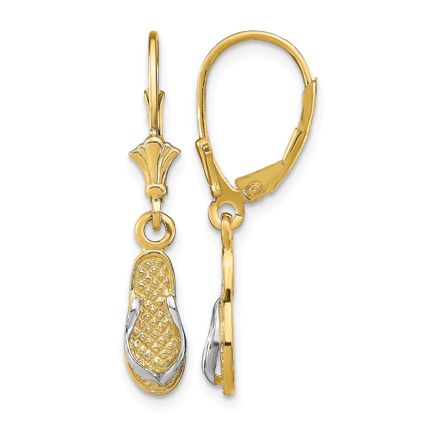 14K and White Rhodium Flip-Flop Dangle Leverback Earrings