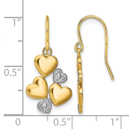 14K and White Rhodium Polished Hearts French Hook Earrings