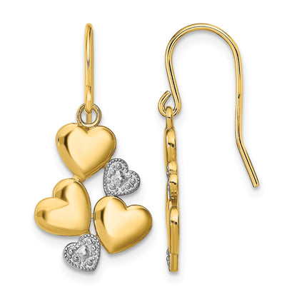 14K and White Rhodium Polished Hearts French Hook Earrings