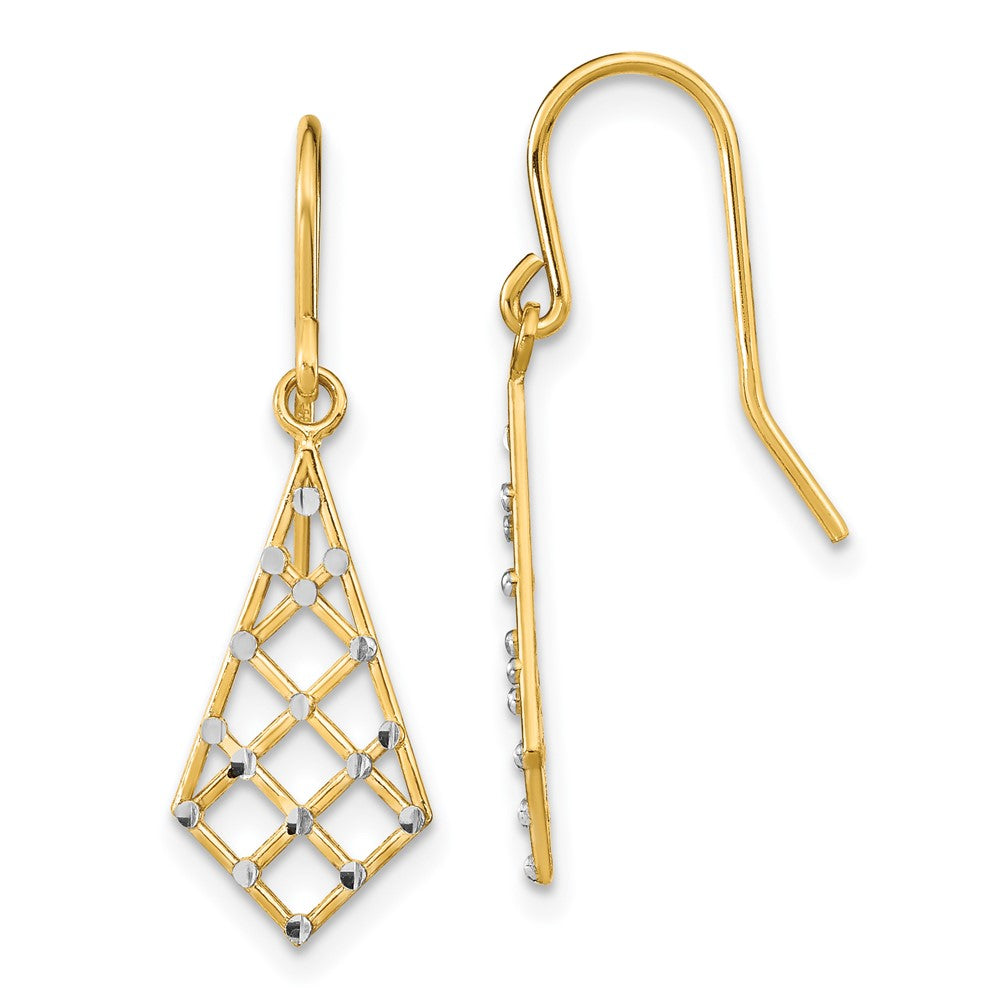 14K Yellow Gold w/Rhodium accent Diamond-cut Small Criss-Cross Wire Ear