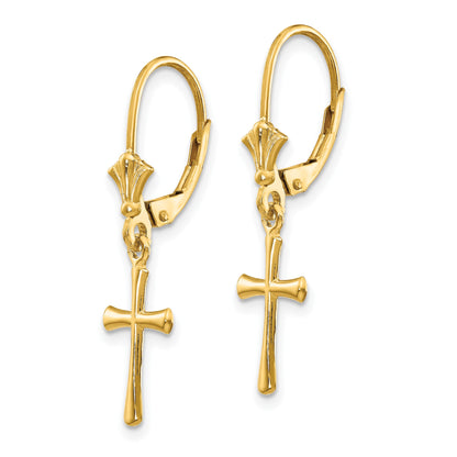 14k Polished Cross Dangle Leverback Earrings