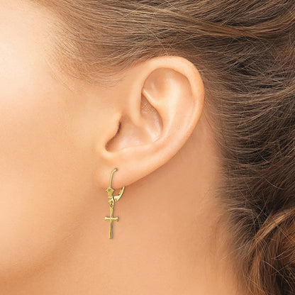 14k Polished Cross Dangle Leverback Earrings