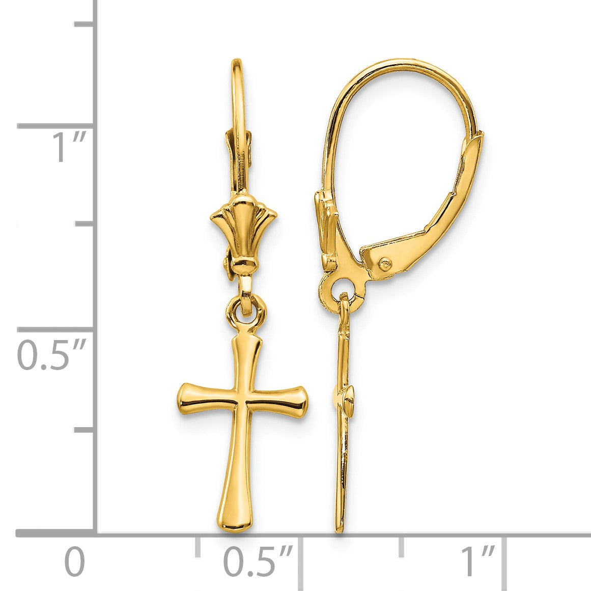 14k Polished Cross Dangle Leverback Earrings