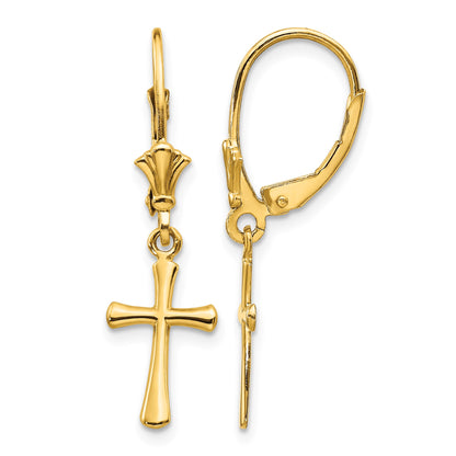 14k Polished Cross Dangle Leverback Earrings