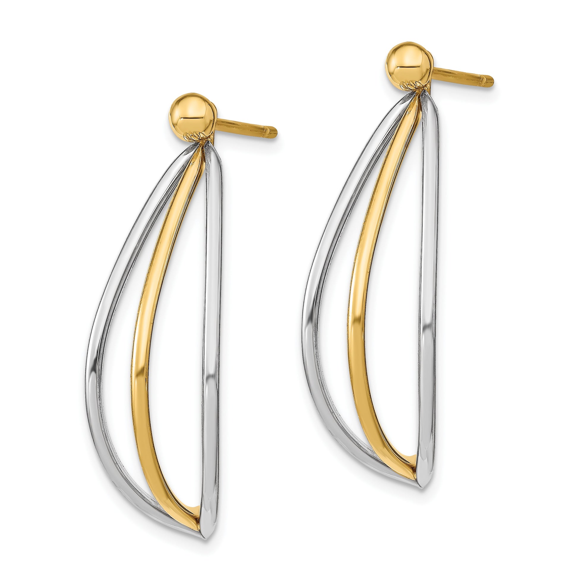 14k and White Rhodium 4mm Ball Stud and Triple Wire Dangle Jacket Earrings