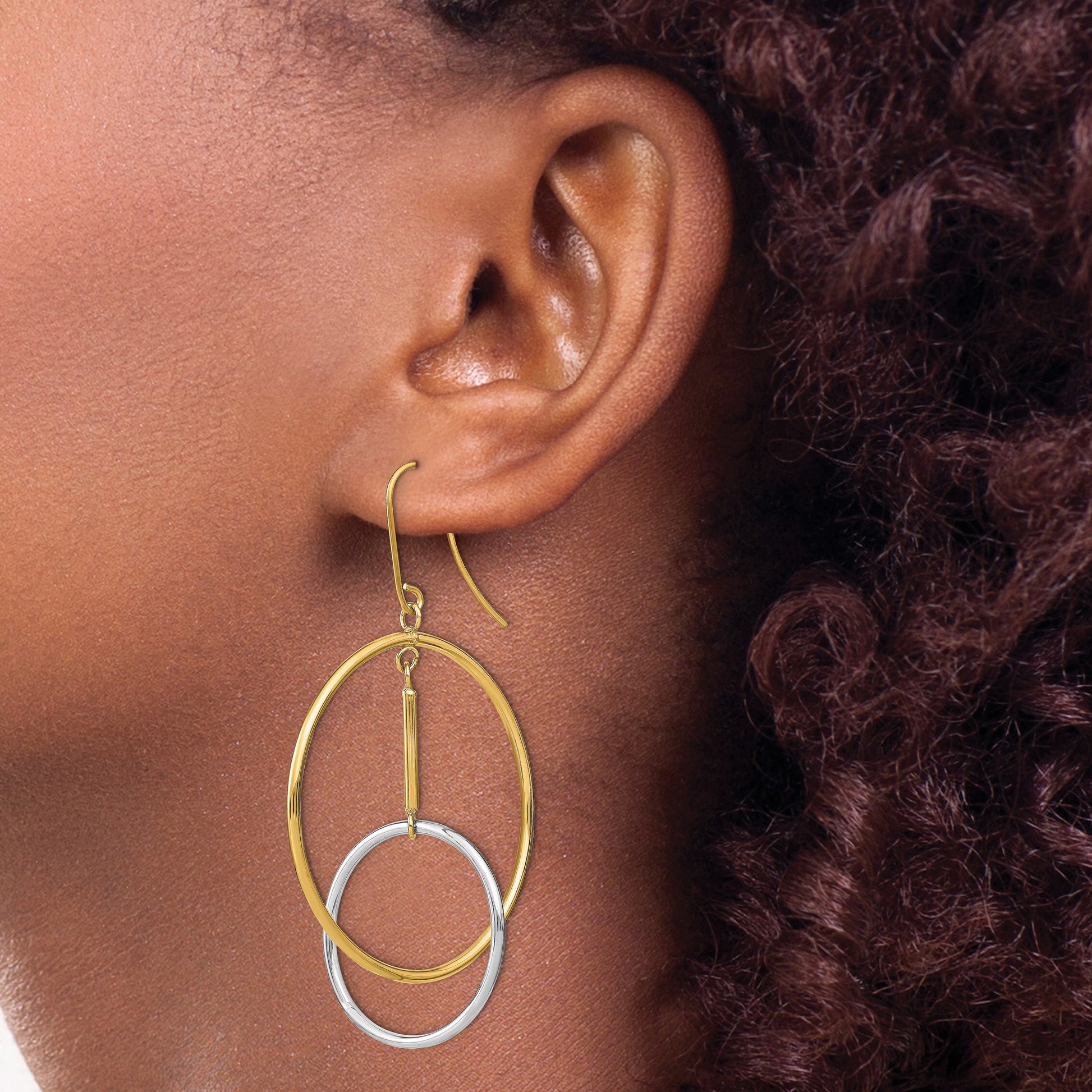 14k Two-Tone Double Circle & Bar Dangle Earrings