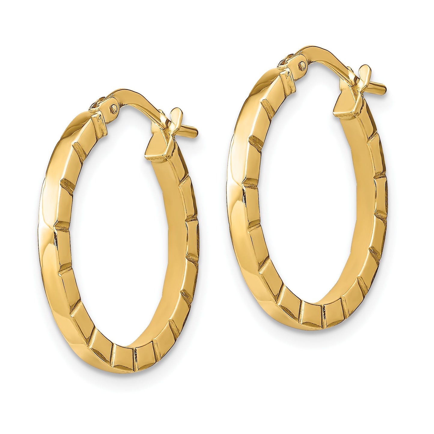 14k 2x21mm Polished Grooved Edge Tube Hoop Earrings