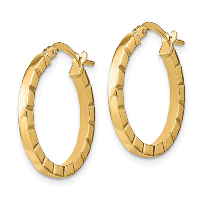 14k 2x21mm Polished Grooved Edge Tube Hoop Earrings