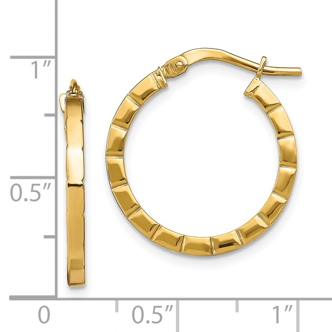 14k 2x21mm Polished Grooved Edge Tube Hoop Earrings