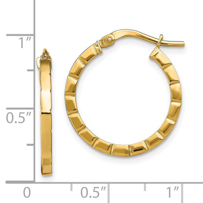 14k 2x21mm Polished Grooved Edge Tube Hoop Earrings