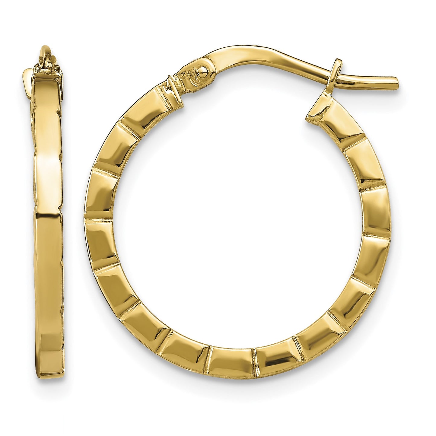 14k 2x21mm Polished Grooved Edge Tube Hoop Earrings