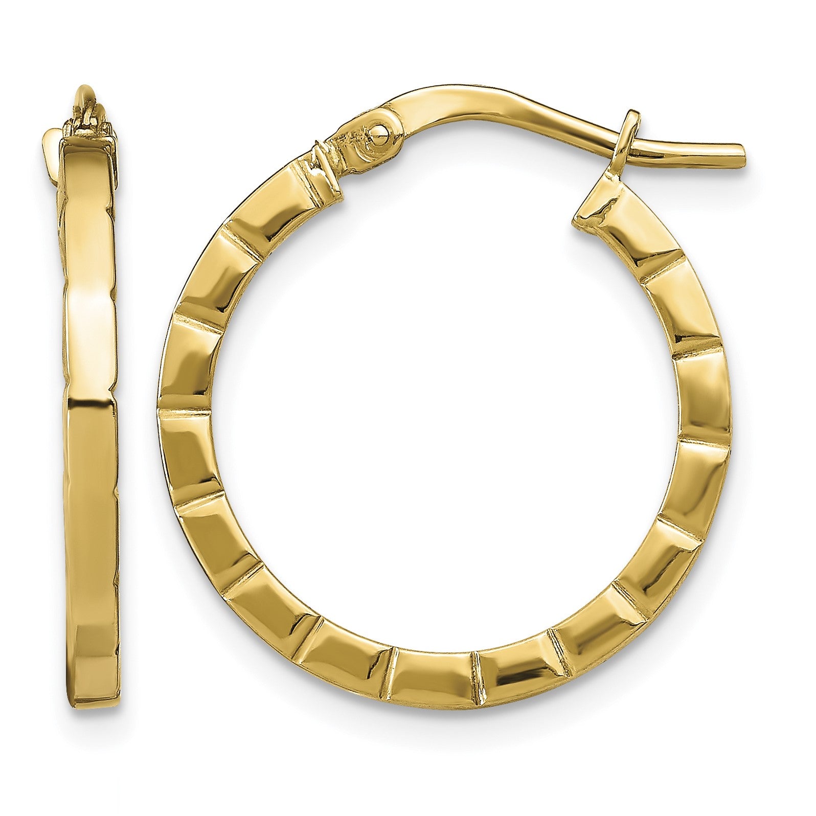 14k 2x21mm Polished Grooved Edge Tube Hoop Earrings