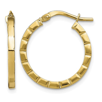 14k 2x21mm Polished Grooved Edge Tube Hoop Earrings