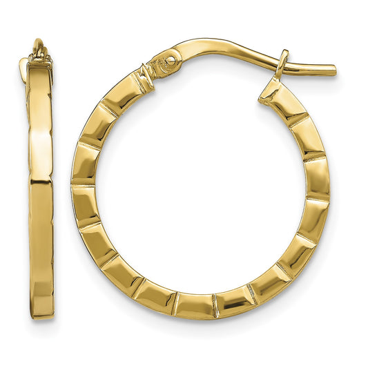 14k 2x21mm Polished Grooved Edge Tube Hoop Earrings