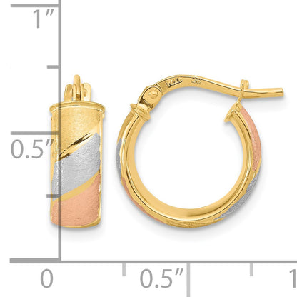 14k w/White and Rose Rhodium Polished Satin Hoop Earrings
