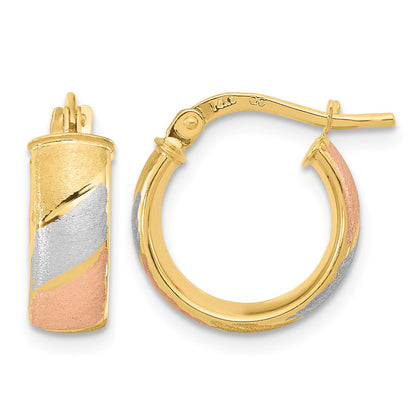 14k w/White and Rose Rhodium Polished Satin Hoop Earrings