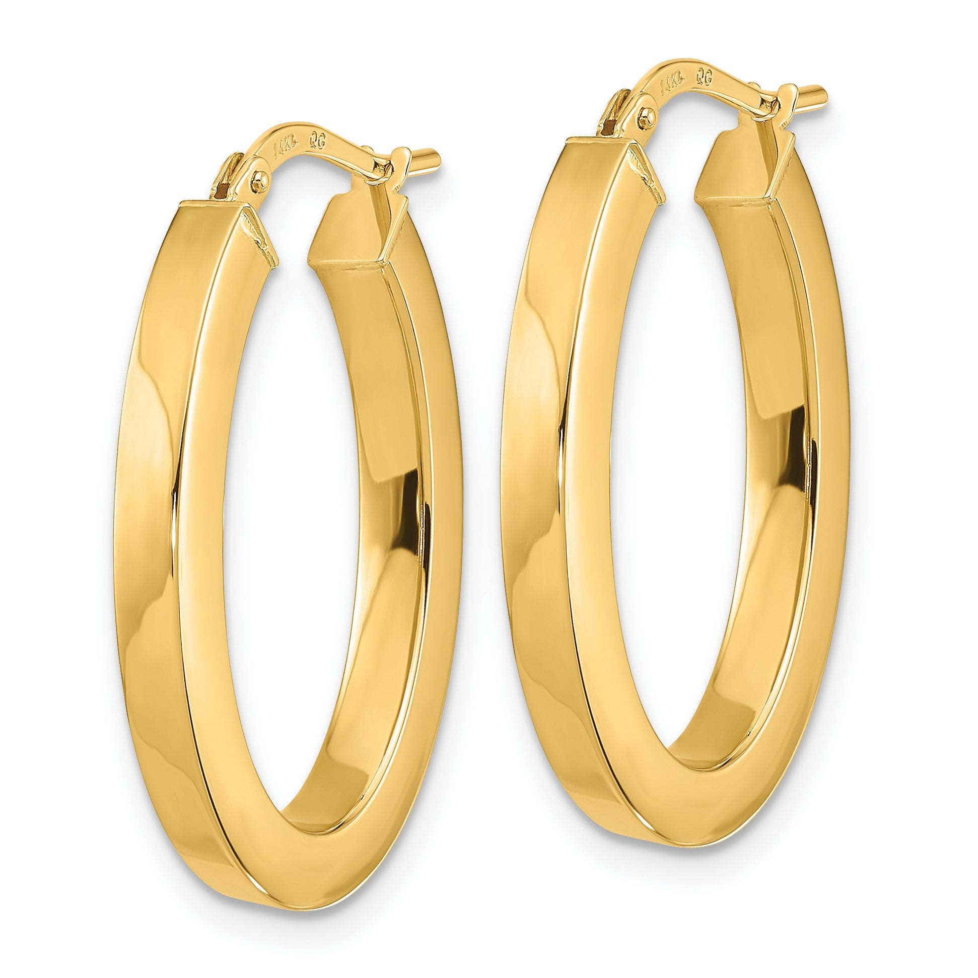 14k 3x28mm Polished Square Tube Oval Hoop Earrings