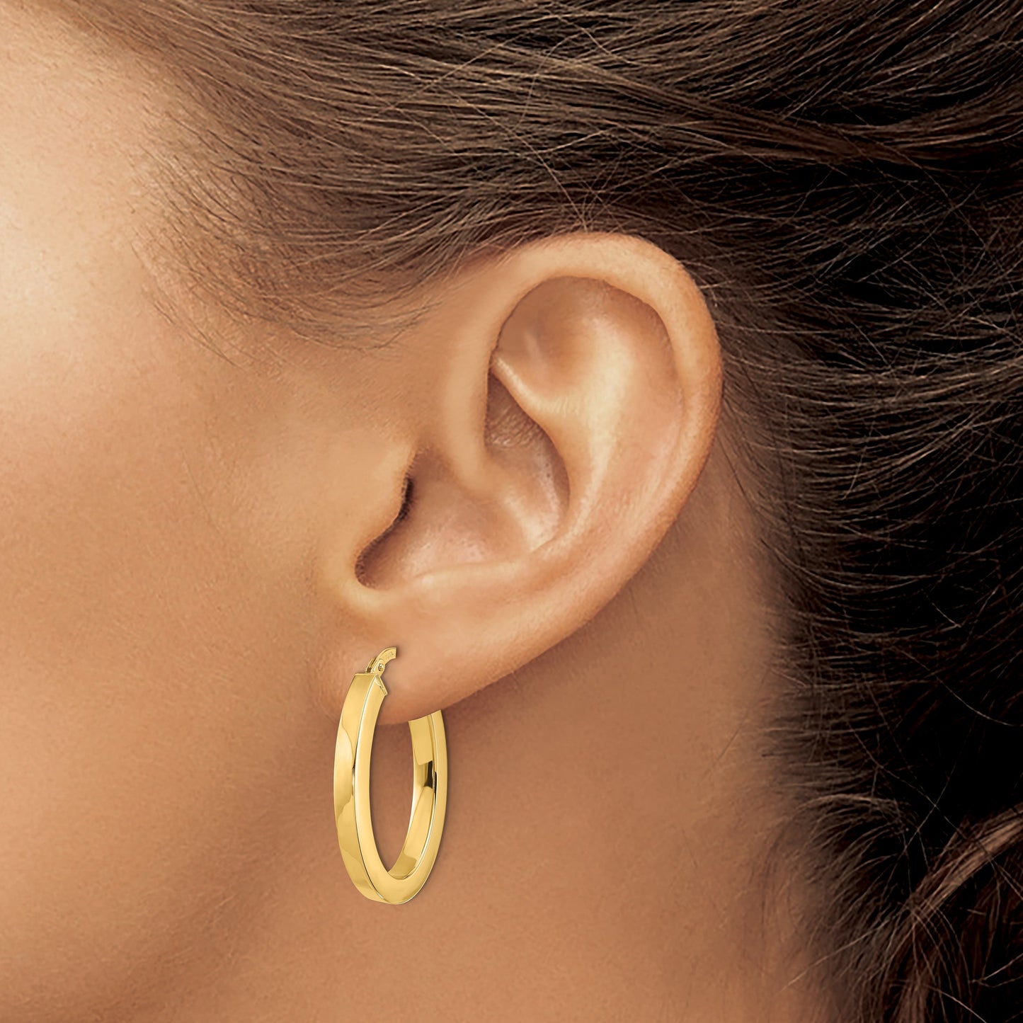 14k 3x28mm Polished Square Tube Oval Hoop Earrings