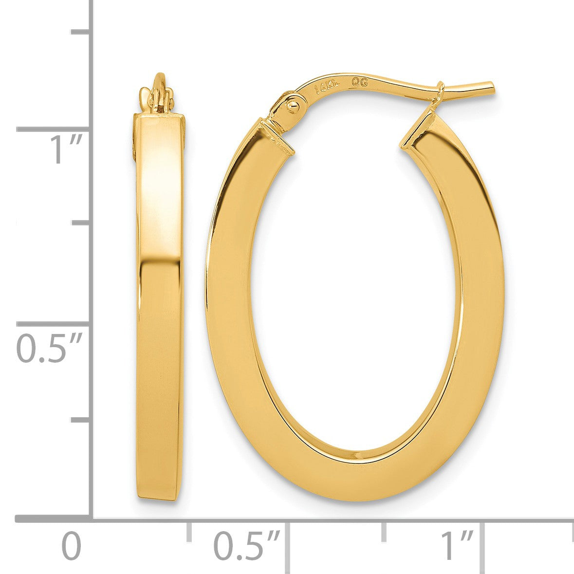 14k 3x28mm Polished Square Tube Oval Hoop Earrings