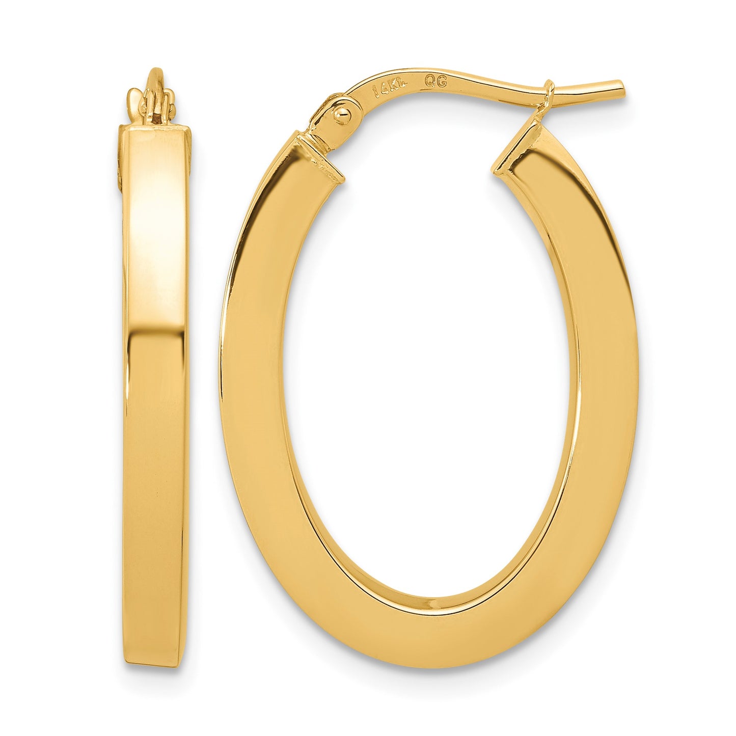 14k 3x28mm Polished Square Tube Oval Hoop Earrings