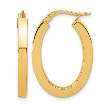 14k 3x28mm Polished Square Tube Oval Hoop Earrings
