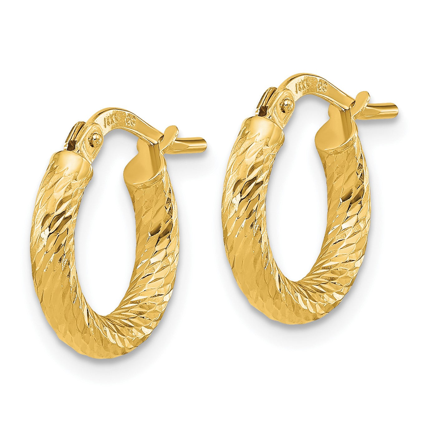 14k 2.4x14mm Polished Diamond-cut Tube Hoop Earrings