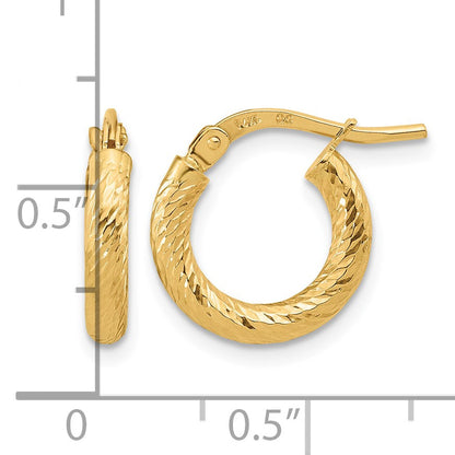 14k 2.4x14mm Polished Diamond-cut Tube Hoop Earrings