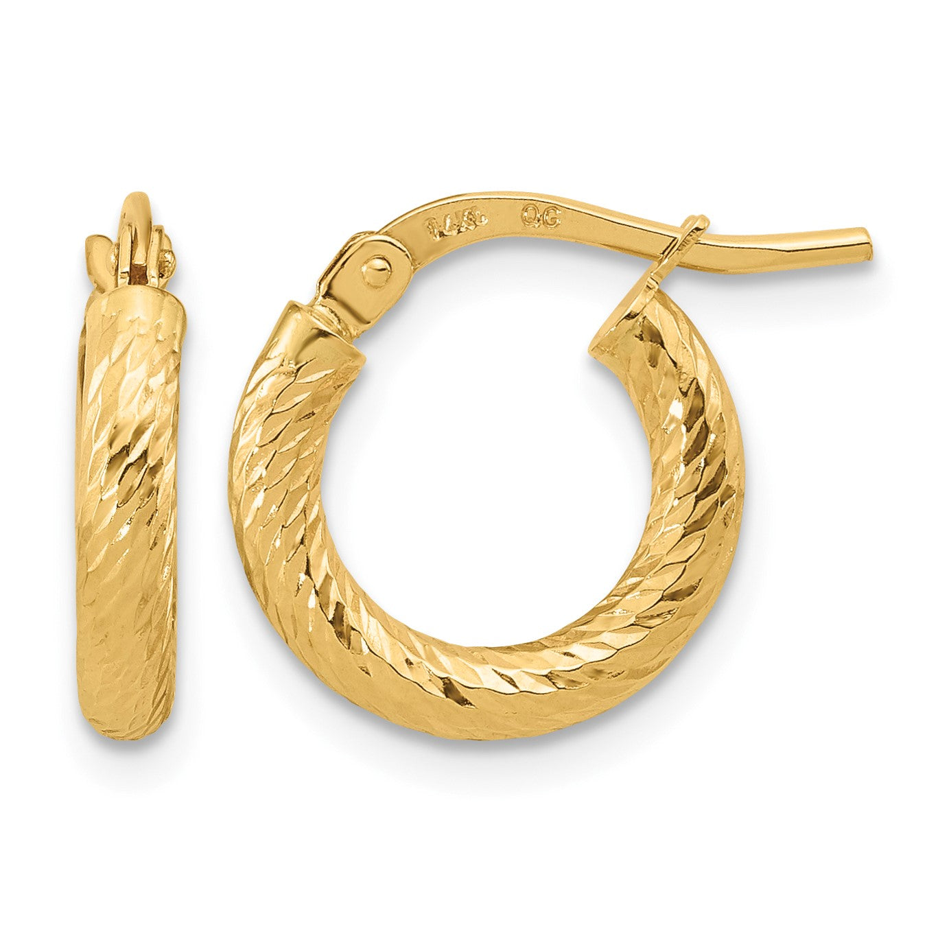 14k 2.4x14mm Polished Diamond-cut Tube Hoop Earrings