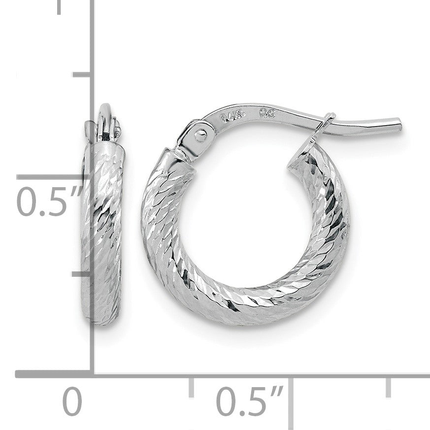 14k White Gold 2.4x14mm Polished Diamond-cut Tube Hoop Earrings